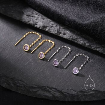 Amethyst Purple Bezel Cz Crystal Threader Earrings, 5 of 11