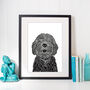 Cockapoo Dog Portrait Linocut Style Art Print, thumbnail 1 of 4