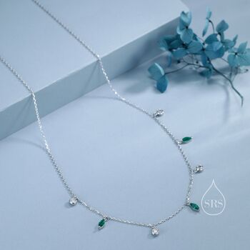 Sterling Silver Emerald Green Marquise Cz Dangle Necklace, 2 of 12