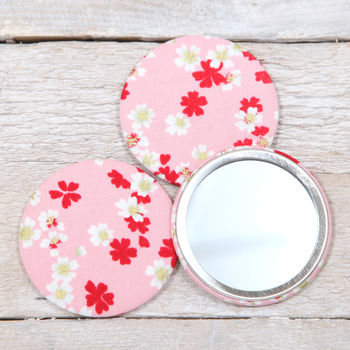 Pink Cherry Blossom Fabric Mirror And Pouch, 2 of 4