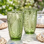 Set Of Two Green Leaf Embossed Highball Glasses, thumbnail 1 of 4