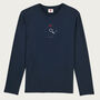 Disk Retro Tech Navy Organic Long Sleeve T Shirt, thumbnail 1 of 4