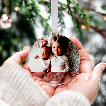 Family Photo Personalised Christmas Tree Ornament, 7 of 9
