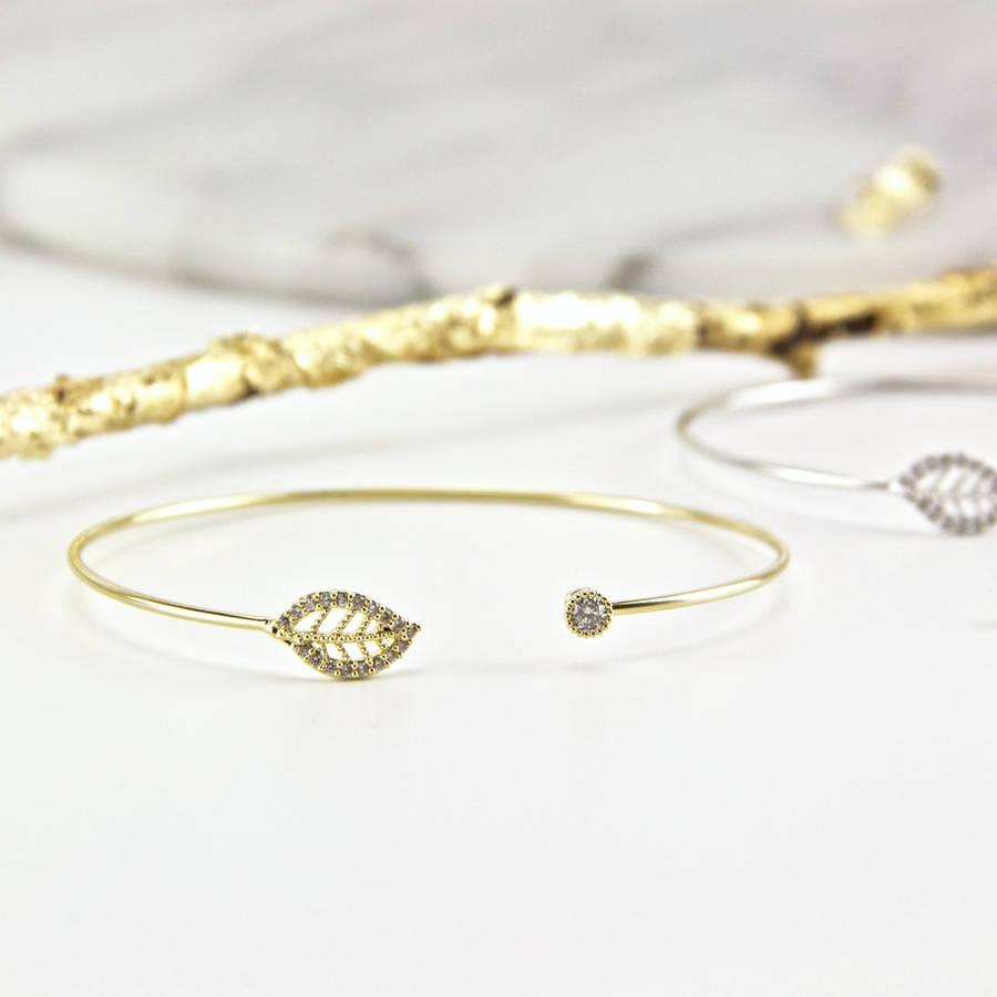 Delicate Pave Leaf Open Cuff Bangle By Gaamaa Notonthehighstreet Delicate Pave Leaf Open Cuff Bangle
