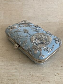 Blue Embroidered Rectangular Clutch Bag, 4 of 9