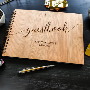 Personalised Engraved Wooden Wedding Guest Book, 8 of 9
