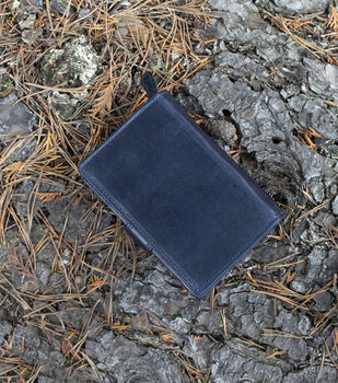 Women's Luxury Navy Blue Leather Tab Trifold Purse Rfid Protected Personsalised, 4 of 7