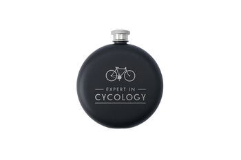 Dapper Chap 'Expert In Cycology' Black 6oz Hip Flask | Gift Boxed, 2 of 4