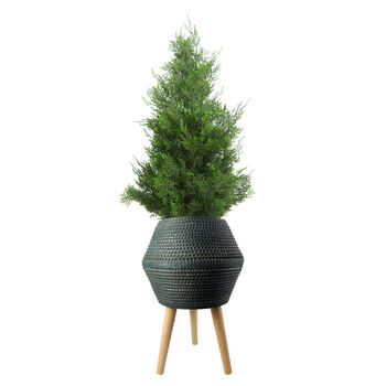Large Composite Blue Grey Planter With Stand, 6 of 8