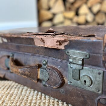 Vintage Brown Leather Monogrammed Suitcase, 5 of 10