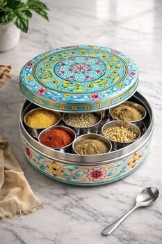 Seven Inch Hand Painted Masala Dabba, 2 of 2