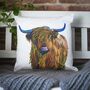 Highland Cow Colourful Pop Art Cushion, thumbnail 1 of 8