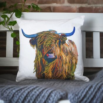 Highland Cow Colourful Pop Art Cushion, 3 of 7