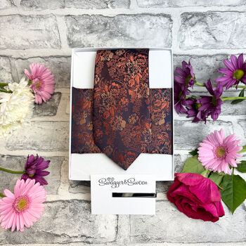 Navy And Orange Floral Wedding Tie Set, 2 of 6