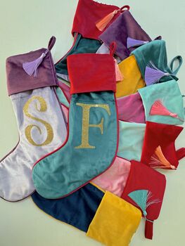 Personalised Luxury Velvet Christmas Stocking Pink Yellow Blue Green Red, 8 of 9