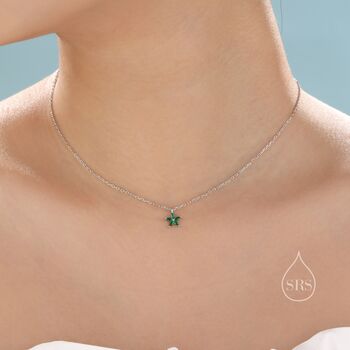 Tiny Emerald Green Cz Flower Necklace, 2 of 12