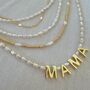 Dainty Pearl 'Mama' Necklace Delicate Gold Name Necklace Authentic Pearls, thumbnail 1 of 5