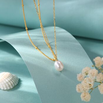 Sterling Silver Freshwater Pearl Double Layer Pendant Necklace, 4 of 12