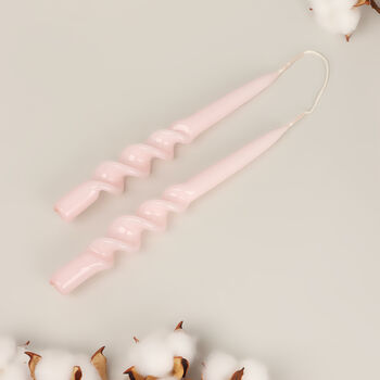 G Decor Twiselle Set Of Two Spiral Twisted Hand Dipped Dinner Blush Pink Taper Candles, 3 of 4