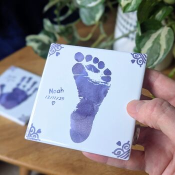 Vintage Style Hand Or Footprint Personalised Ceramic Tile Coaster, 4 of 6