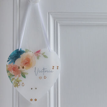 Peach And Navy Roses Floral Earring Hanging Storage, 4 of 7