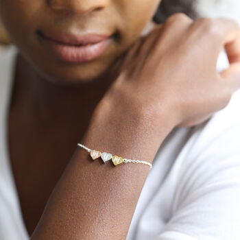 Personalised Brushed Mixed Metal Triple Heart Bracelet, 2 of 7