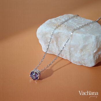 Round Purple Rhinestone Sterling Silver 925 Necklace, 2 of 5