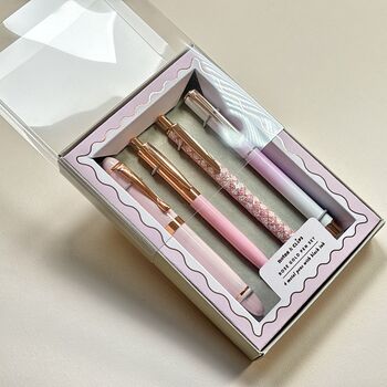Pink And Rose Gold Four Piece Metal Pen Set, 8 of 8