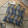 Blue Grey And Mustard Leaf Cushion, thumbnail 2 of 2