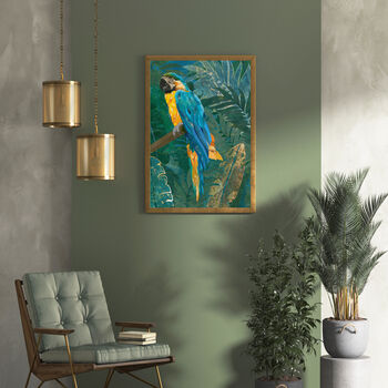 Macaw Gold Green Tropical Jungle Rainforest Print, 3 of 5