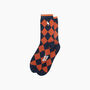 Embroidered Puffin Argyle Combed Cotton Socks In Navy/Orange, thumbnail 3 of 4