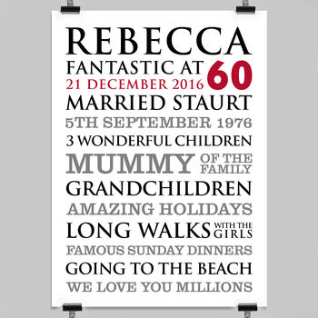 Personalised 60th Birthday Typographic Art Print, 9 of 11