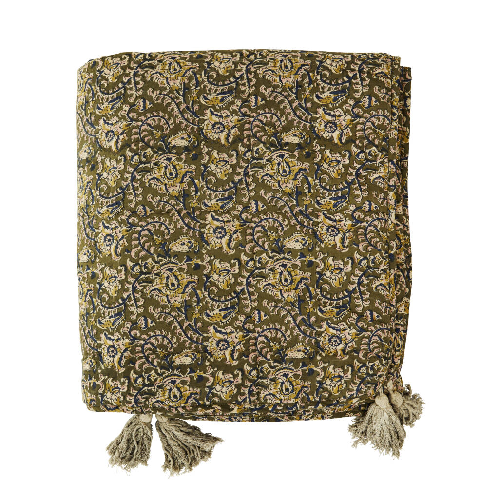 Green Floral Print Padded Blanket By Posh Totty Designs Interiors