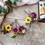 Sunflower, Burgundy And Dusty Pink Hair Pins, thumbnail 1 of 9