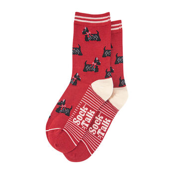 Scottish Terriers Bamboo Dog Socks Women's Red, 3 of 3