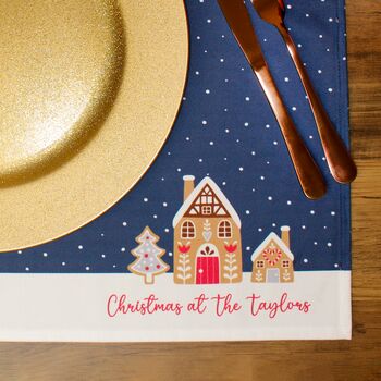Christmas Table Place Mats Blue Gingerbread Four Pack, 3 of 4
