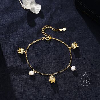 Lily Flower And Freshwater Pearl Charm Bracelet, 7 of 11
