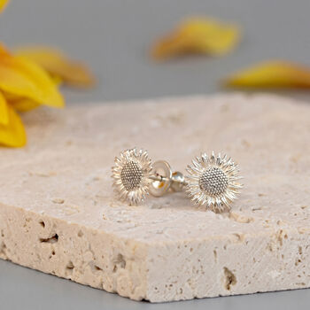 Sunflower Silver Stud Earrings, 7 of 8