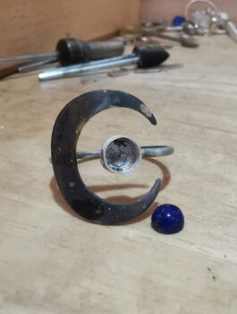 Sterling Silver Moon And Night Sky Adjustable Ring, 8 of 11