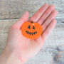 Handmade Glass Halloween Pumpkin Brooch, thumbnail 6 of 7