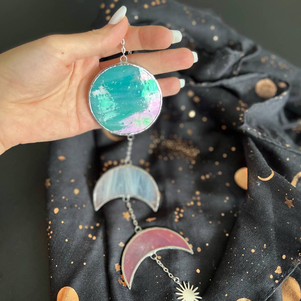 Green And Pink Moon Phases Wall Hanging By MMC Glass