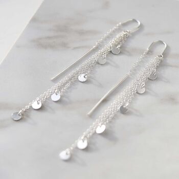 Sterling Silver Cascading Coins Threader Earrings, 3 of 4
