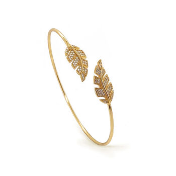 Rhodium, Gold Or Rose Gold Plated Pave Leaf Bangle, 3 of 12