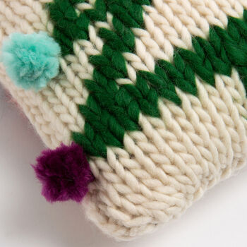 Pom Pom Christmas Tree Cushion Cover Knitting Kit, 4 of 7