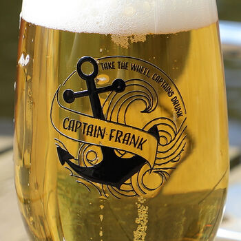 Personalised Captain Printed Stemmed Beer Glass, 3 of 8