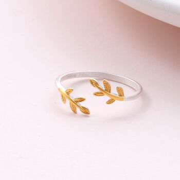 Sterling Silver Gold Leaves Ring, 2 of 4