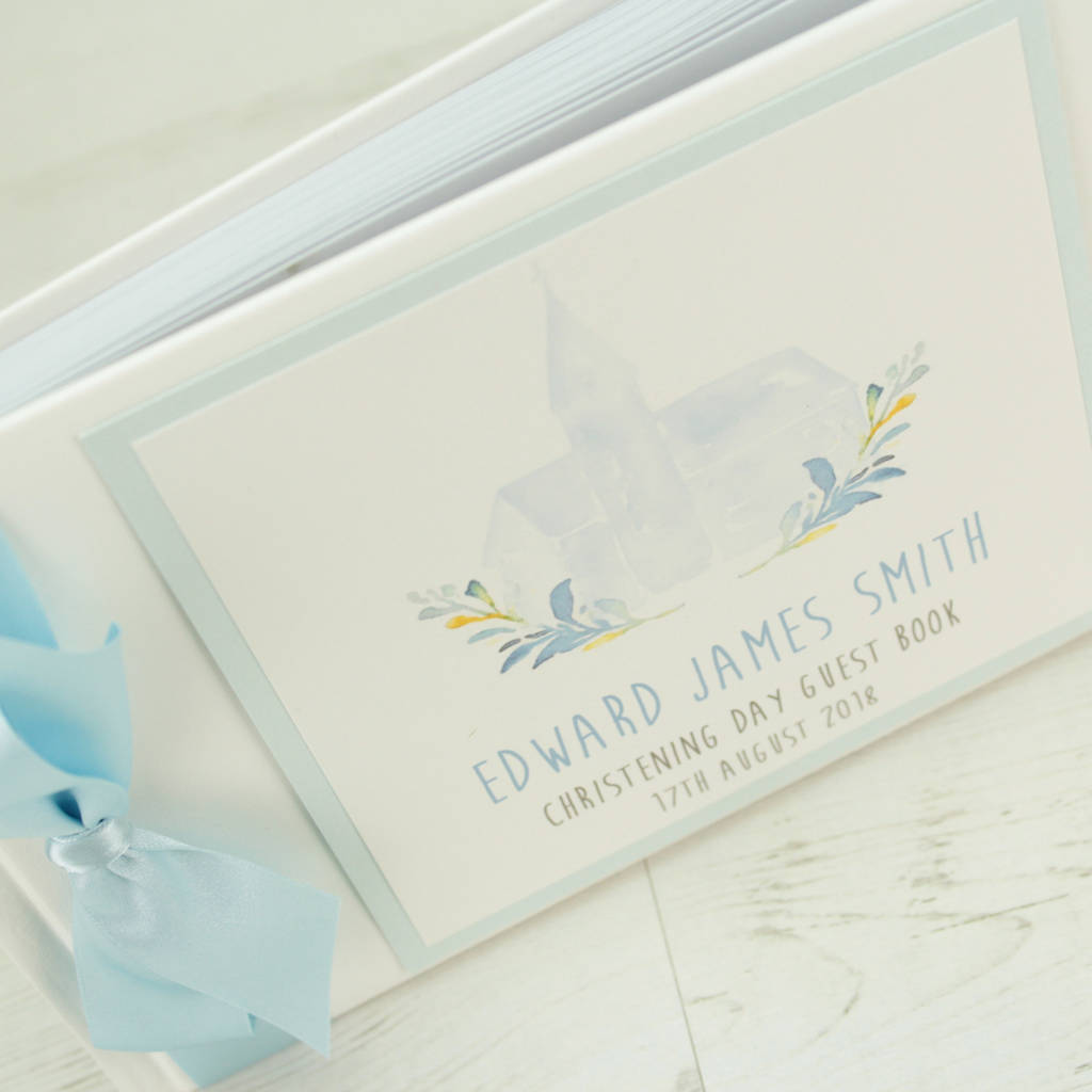 Personalised Watercolour Church Christening Guest Book By Dreams To