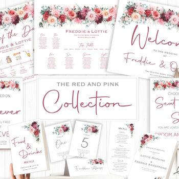 Wedding Seating Plan Cards Burgundy Red Pink Florals, 7 of 7