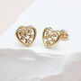 9ct Yellow Gold Flower Heart Stud Earrings, thumbnail 1 of 3