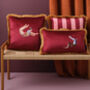 Trapeze Boy Double Sided Velvet Cushion Deep Berry Red And Stripes, thumbnail 3 of 6